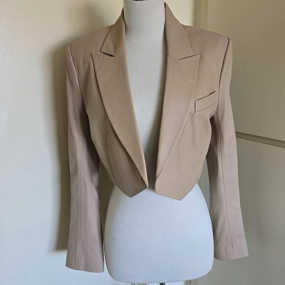 THE SEI Cropped Beige Leather Dinner Jacket, NWOT, Sz.2 - Picture 6 of 9